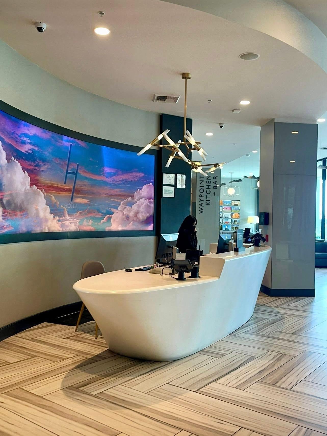 Lobby at at Homewood Suites Hilton LAX. Very nice, friendly staff & check-in with Jose was a breeze. November 2025