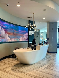 Lobby at at Homewood Suites Hilton LAX. Very nice, friendly staff & check-in with Jose was a breeze. November 2025