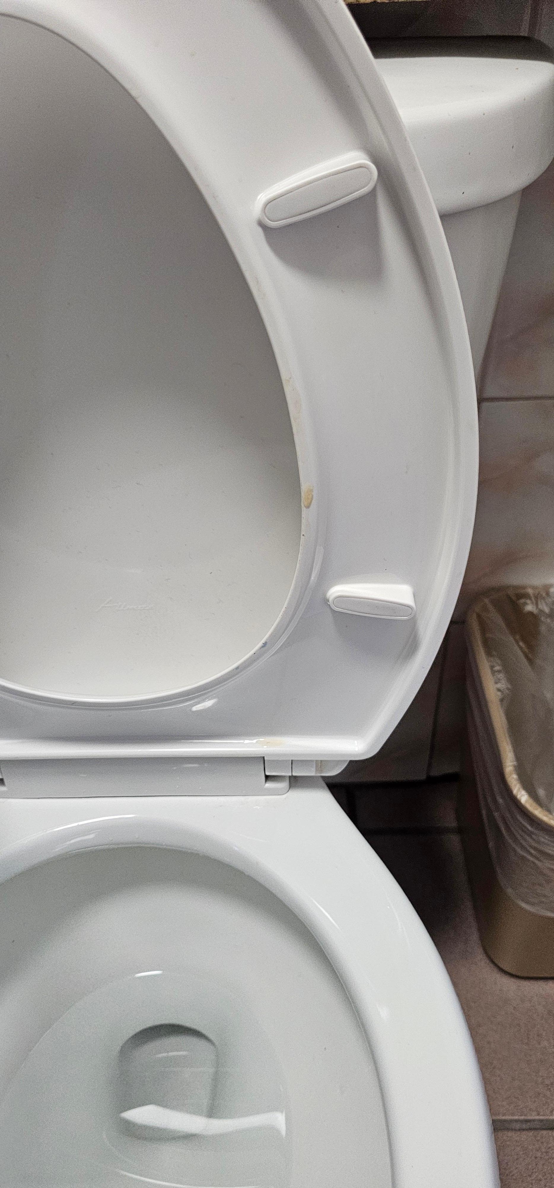 Filthy wobbly toilet with stains.