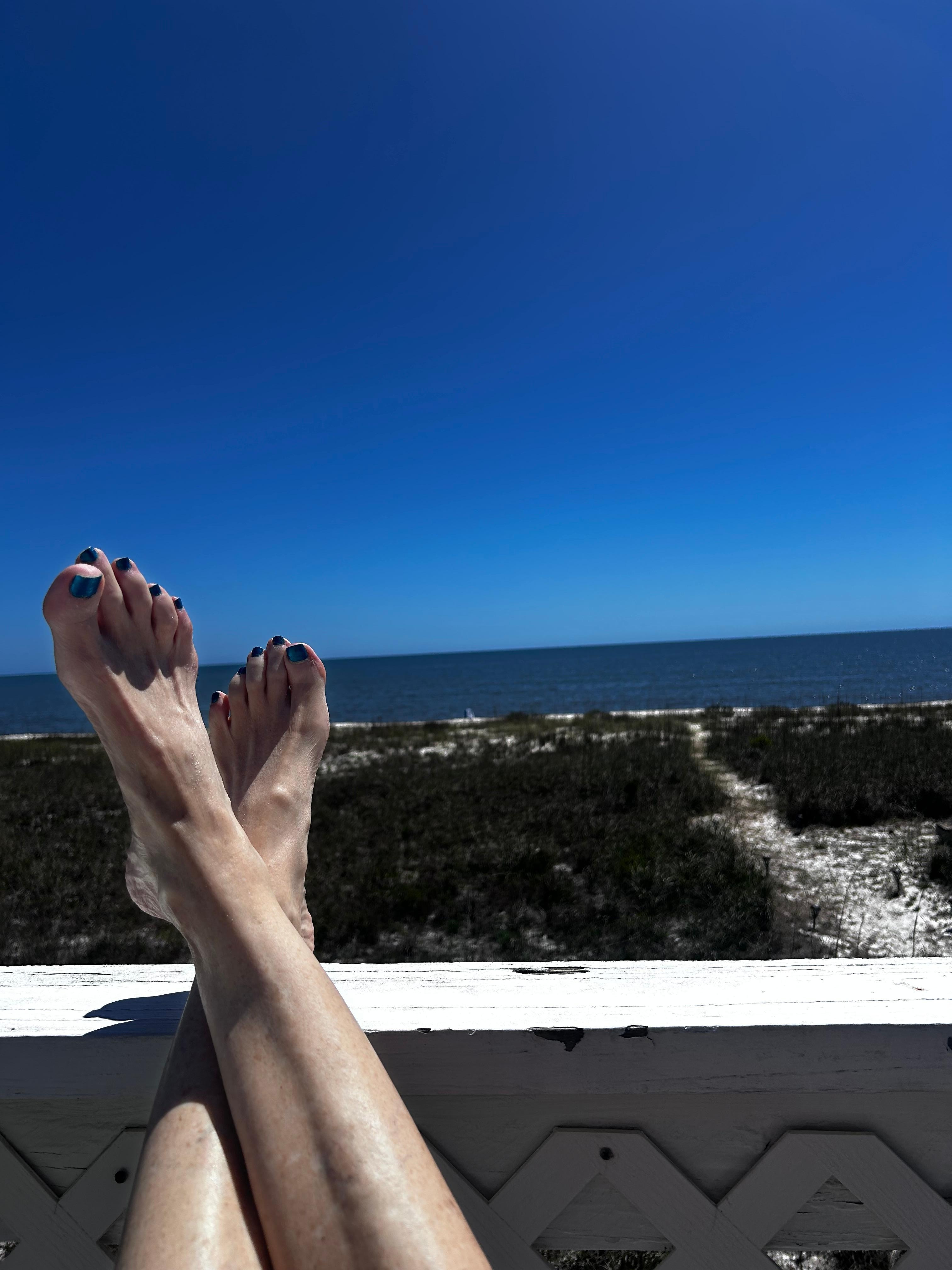 The sunny deck overlooking the backyard / beach 