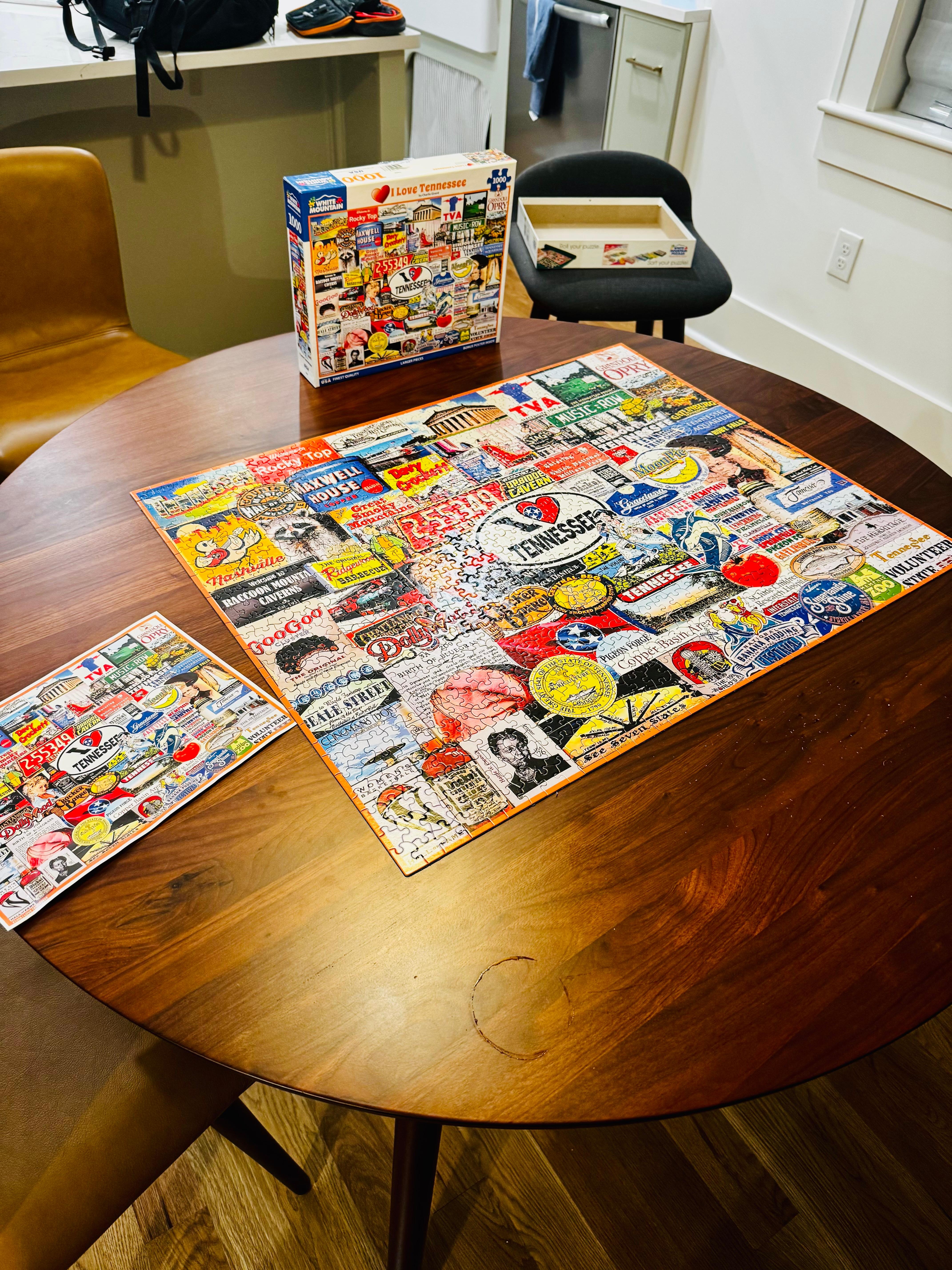 We finished one of the puzzles from their bookshelf while we were there. 