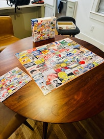 We finished one of the puzzles from their bookshelf while we were there.