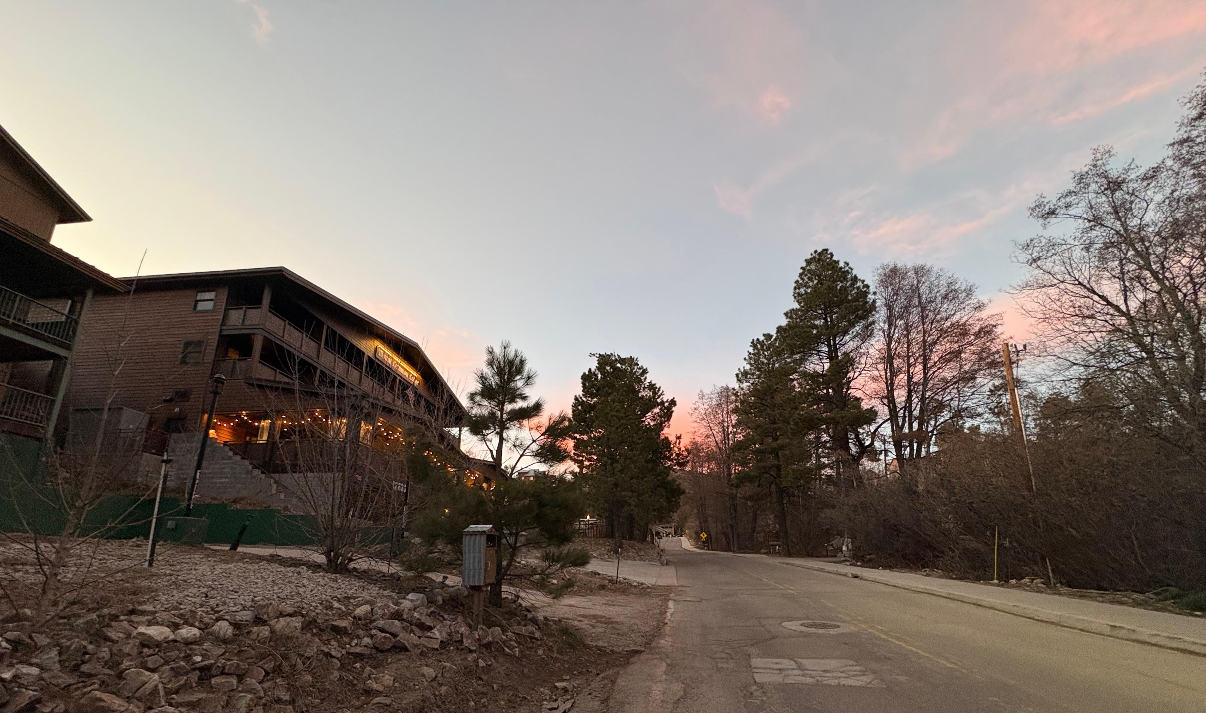 Beautiful sunset walking back to our cabin. 