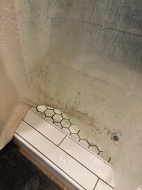 Really dirty shower with mold.