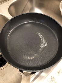 When we got it out of the cupboard with a thick coating of grease. This is just one example of many unclean kitchen items.