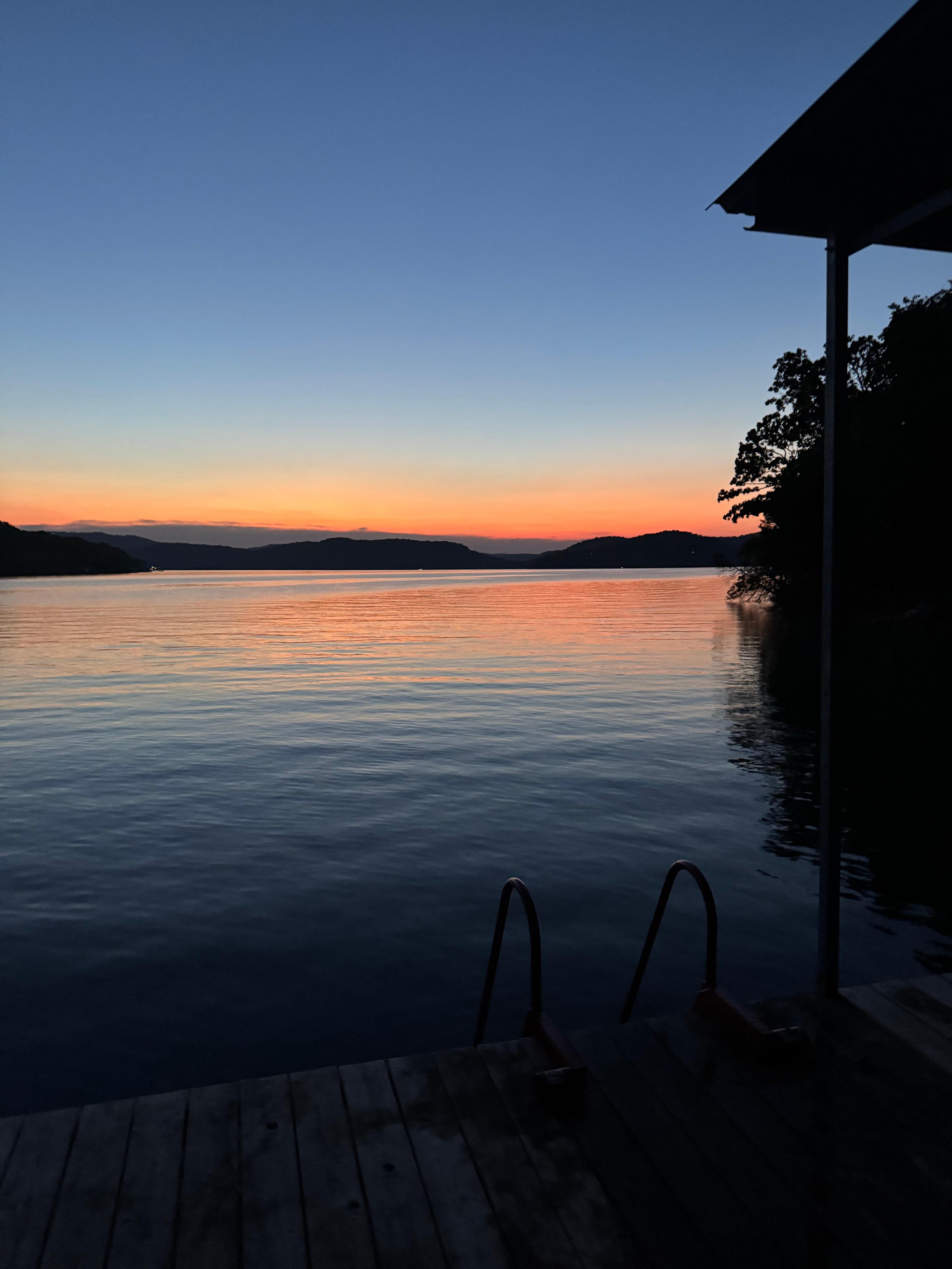Beaver Lake at sunset from the swim dock.