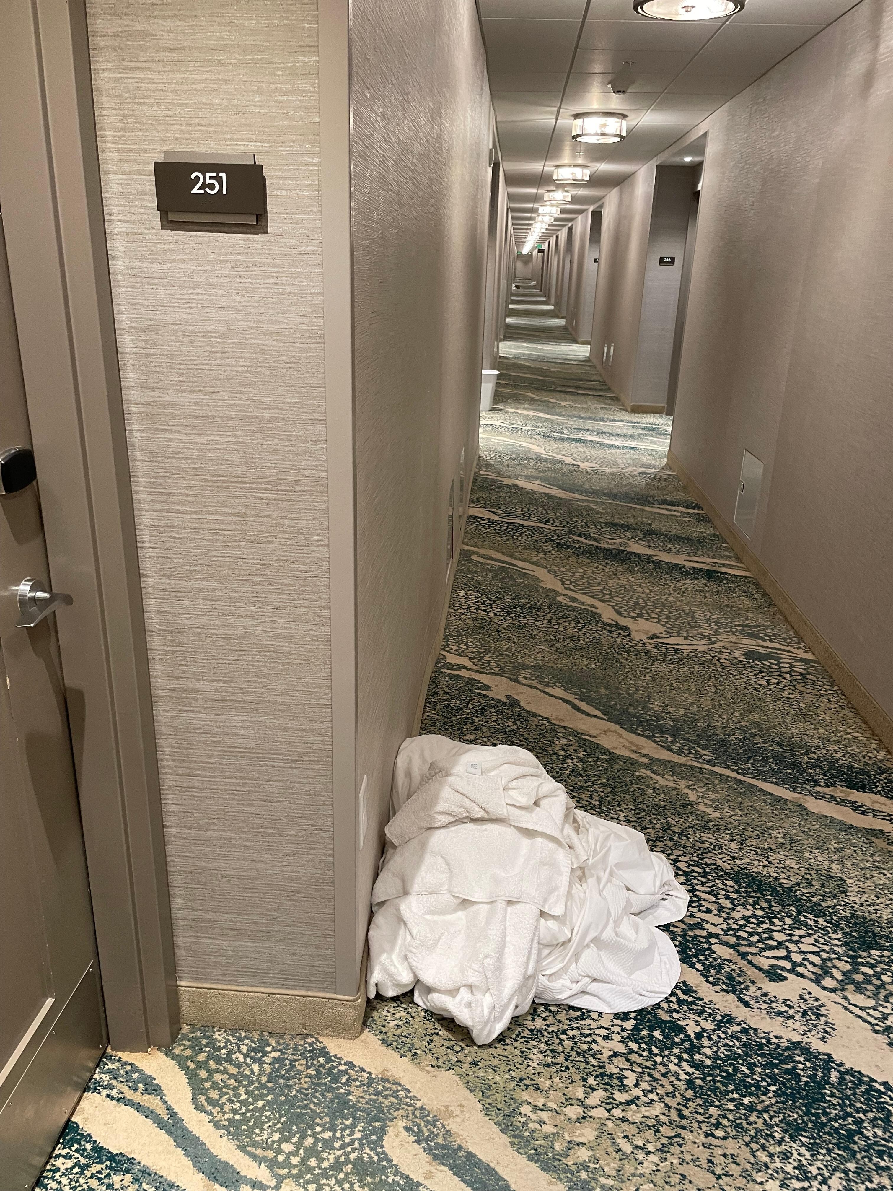 Housekeeping placed this dirty laundry in front of our door! I had to move it.