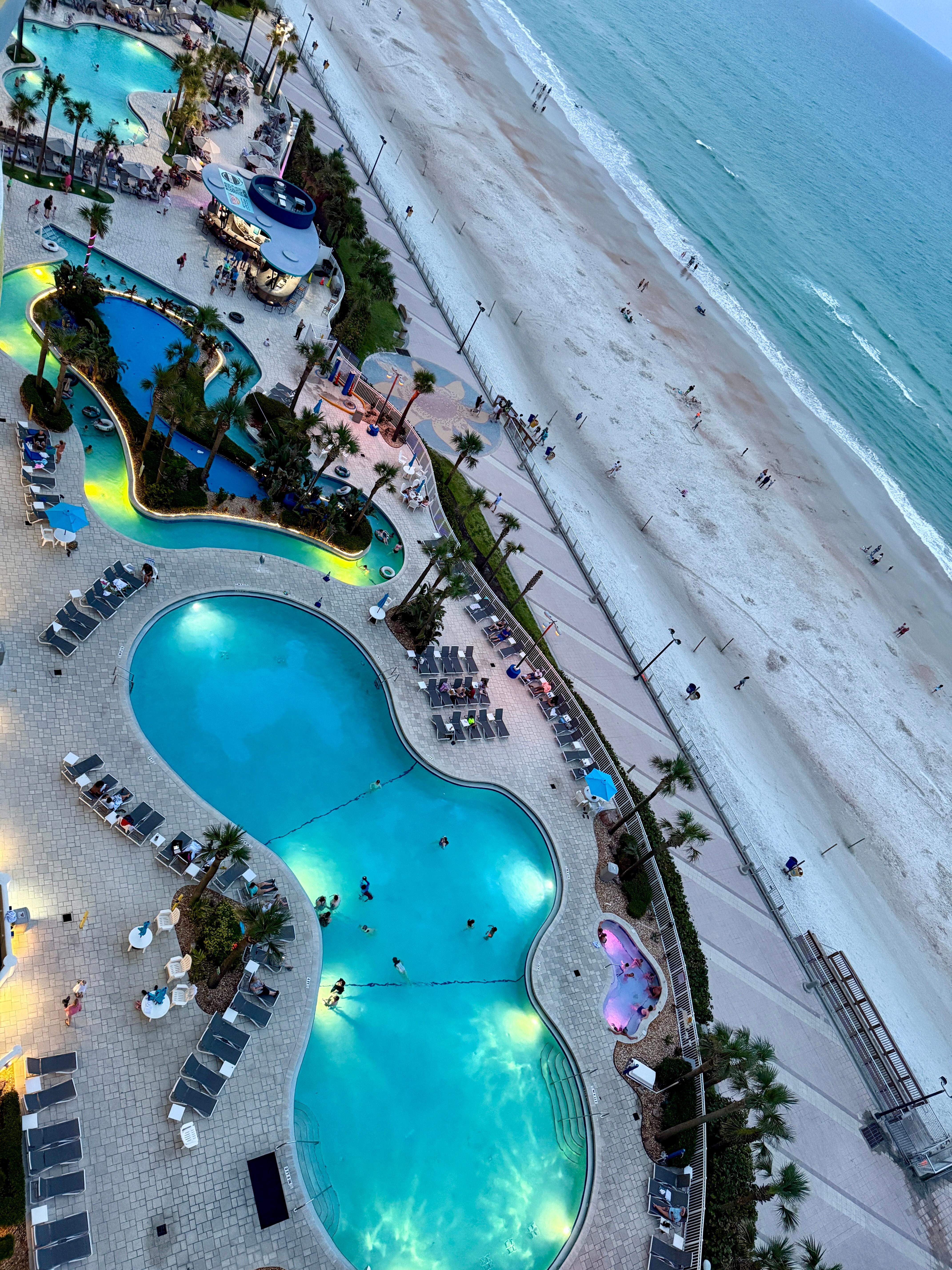 Evening view of pools from balcony