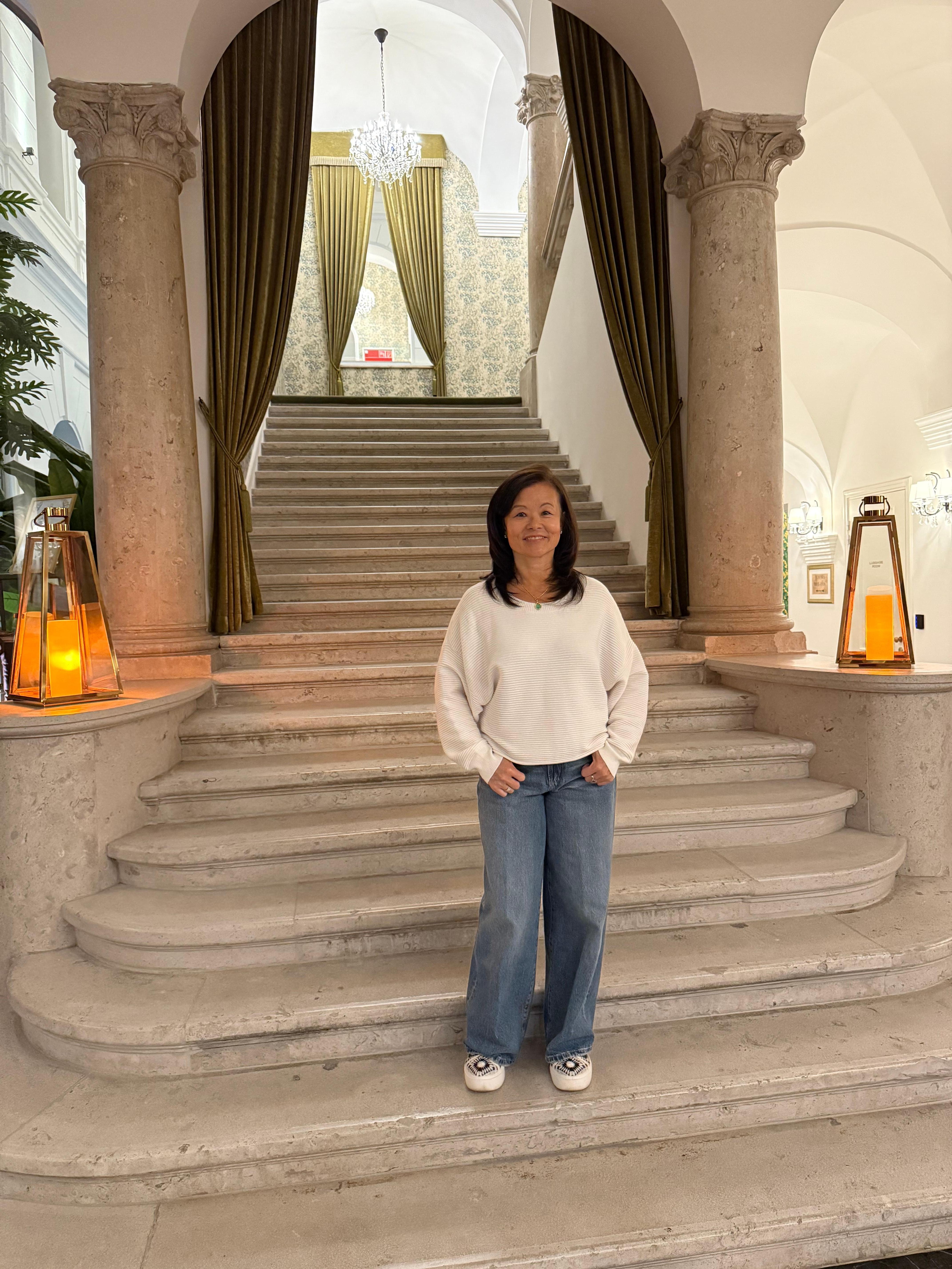 At the entrance stairway