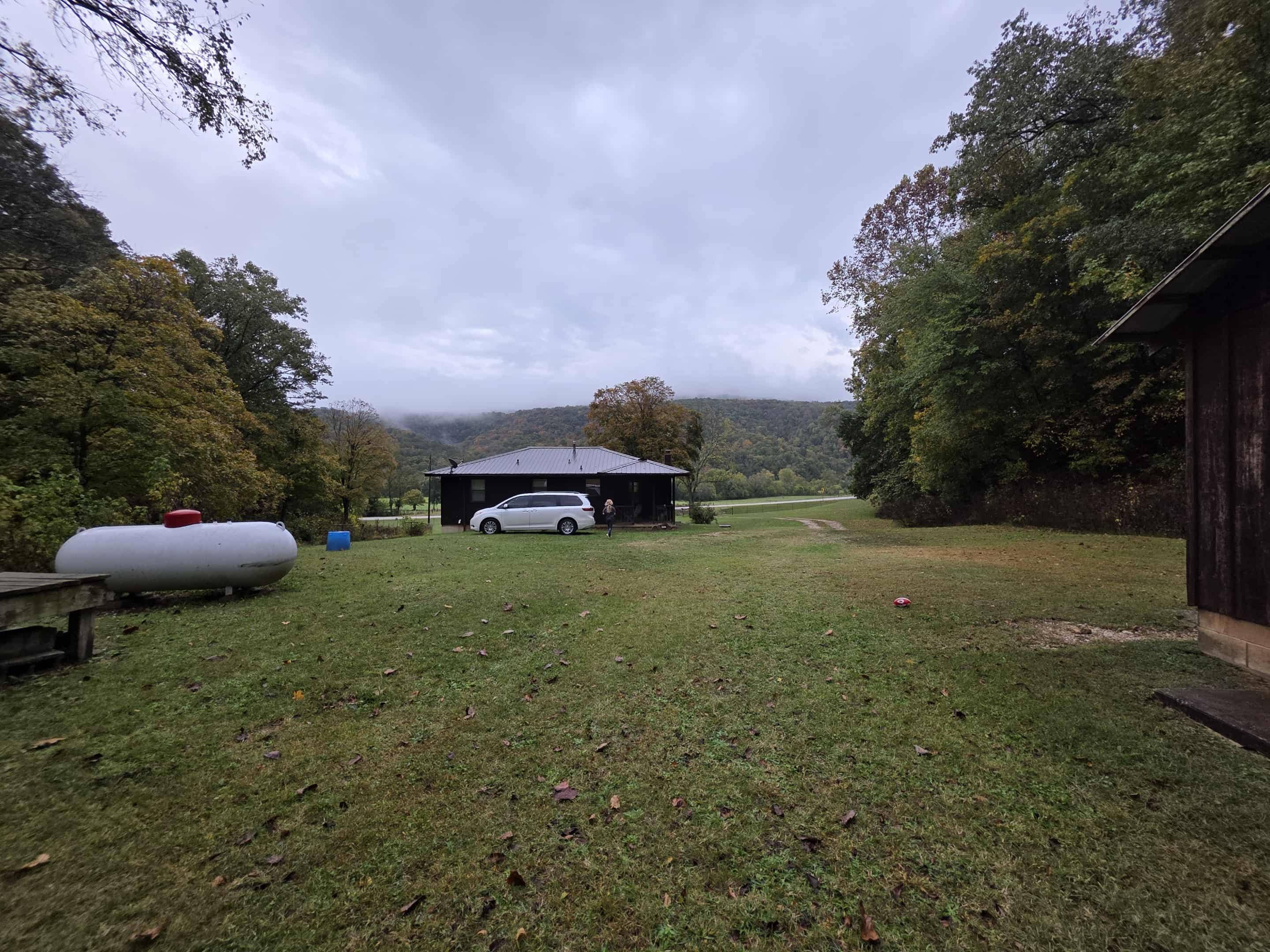 Open grass area in the backyard.