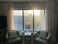 Looking out the living room window.