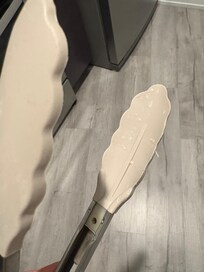 Crusted food and grease on dishes.