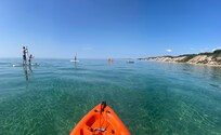 Kayaks and SUPs to use. Perfect water conditions.