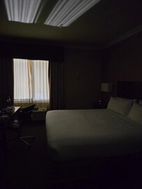 Lights from the outside with every light inside the room turned off.