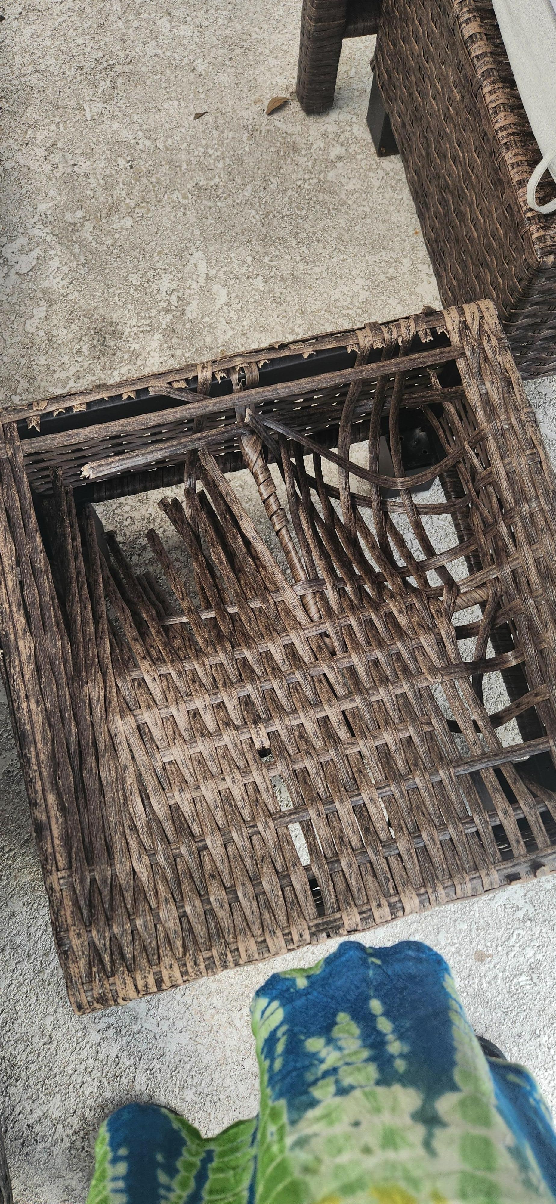 outdoor furniture broken, rusted, unusable and unsafe including the couch and the chaise lounges
