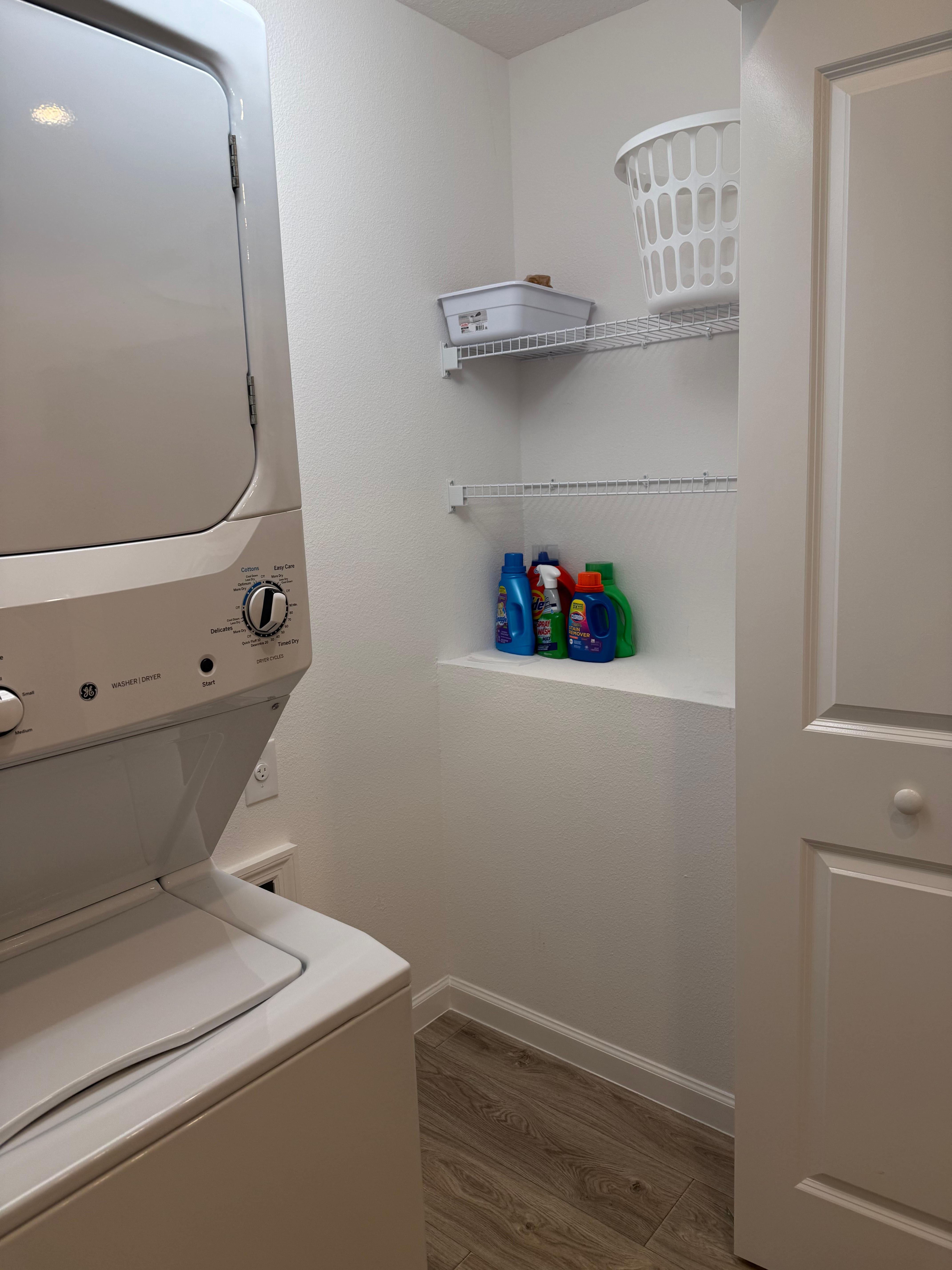 Great storage are and washer/dryer!
