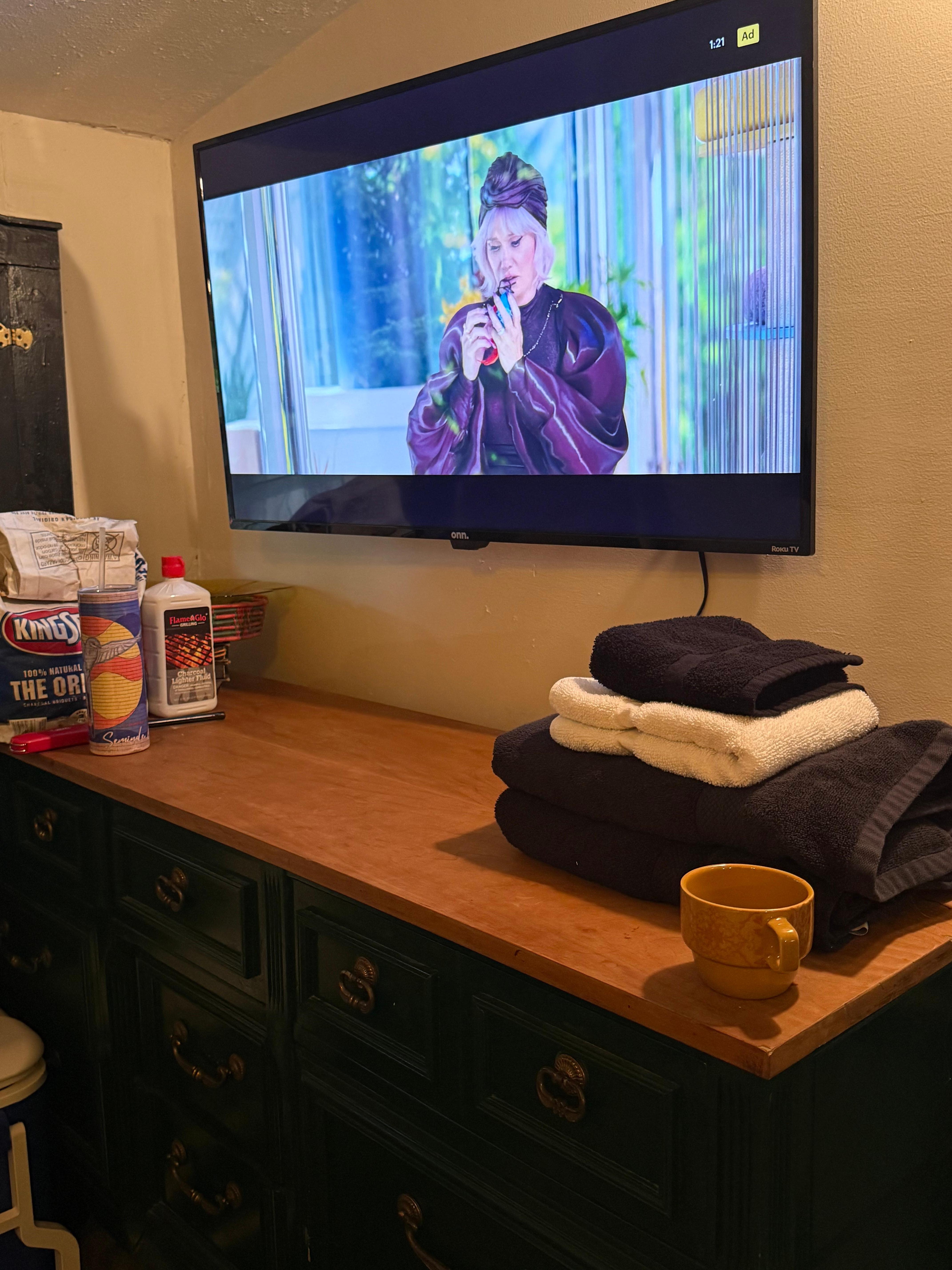 Large tv in little annex area at rear of cottage 