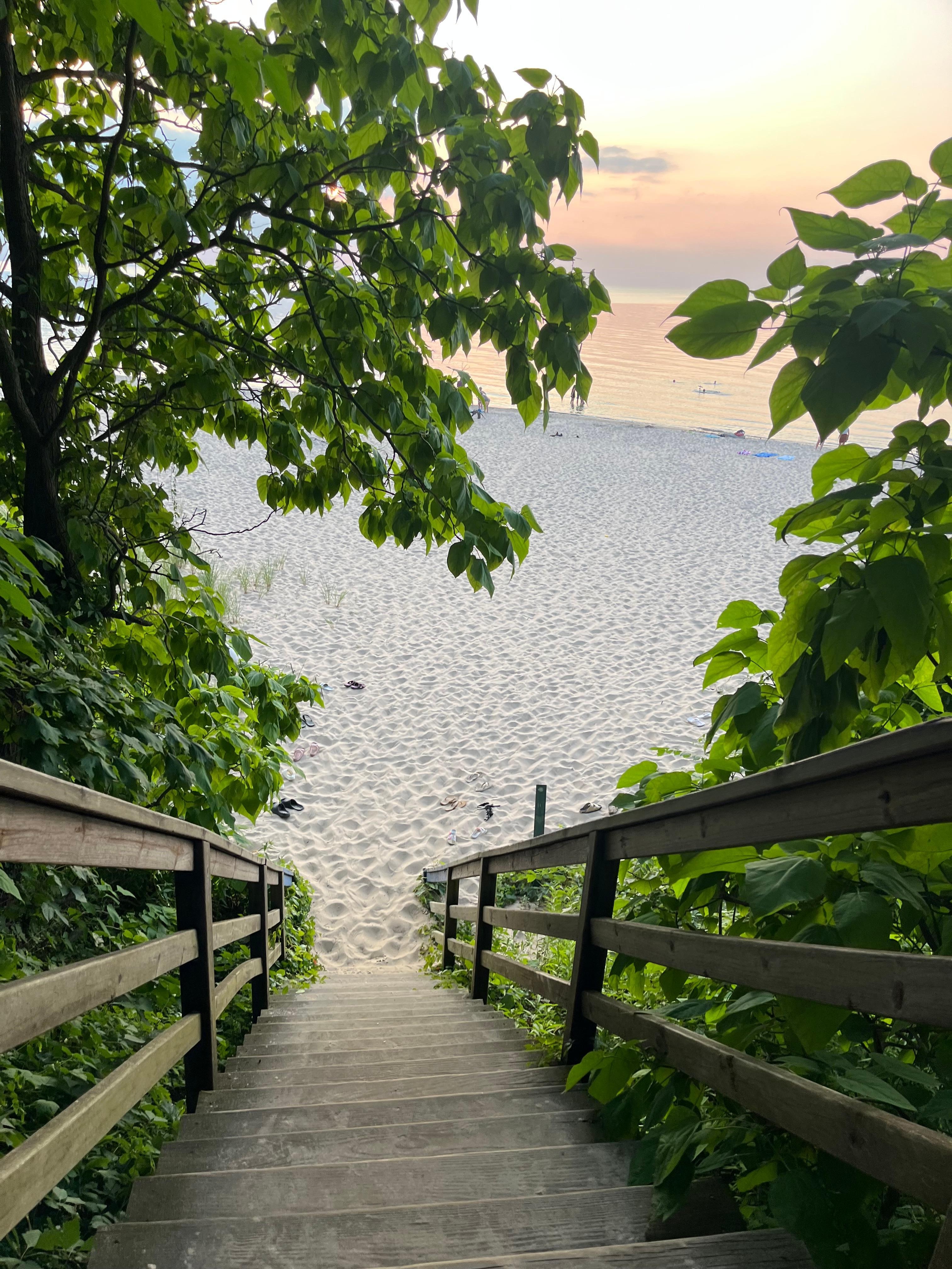 Stairs down to quiet neighborhood beach