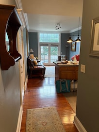 Shotgun layout. Very comfortable and clean. Enjoyed the beautiful French doors and transoms to add lots of light.
