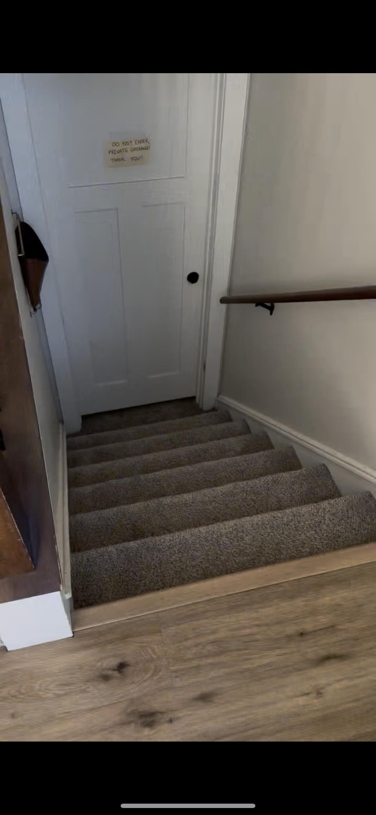 Stairs and door leading to their tenants part of the house. He can hear you since you’re above him. Walking, talking, and etc. 