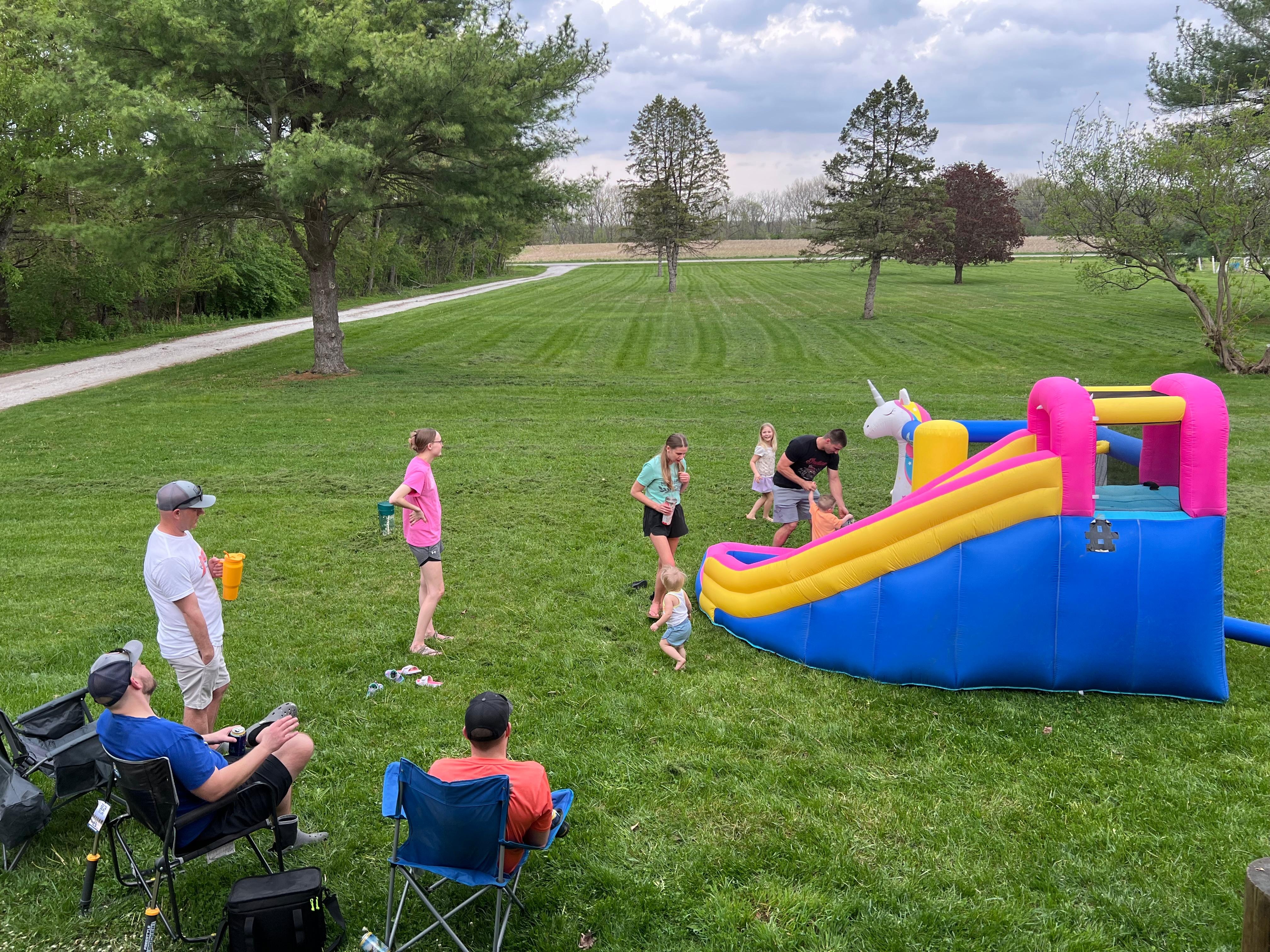 Put up our bounce house outside. Plenty of lawn for outside play 