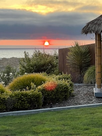 Sitting on the patio looking toward the ocean.