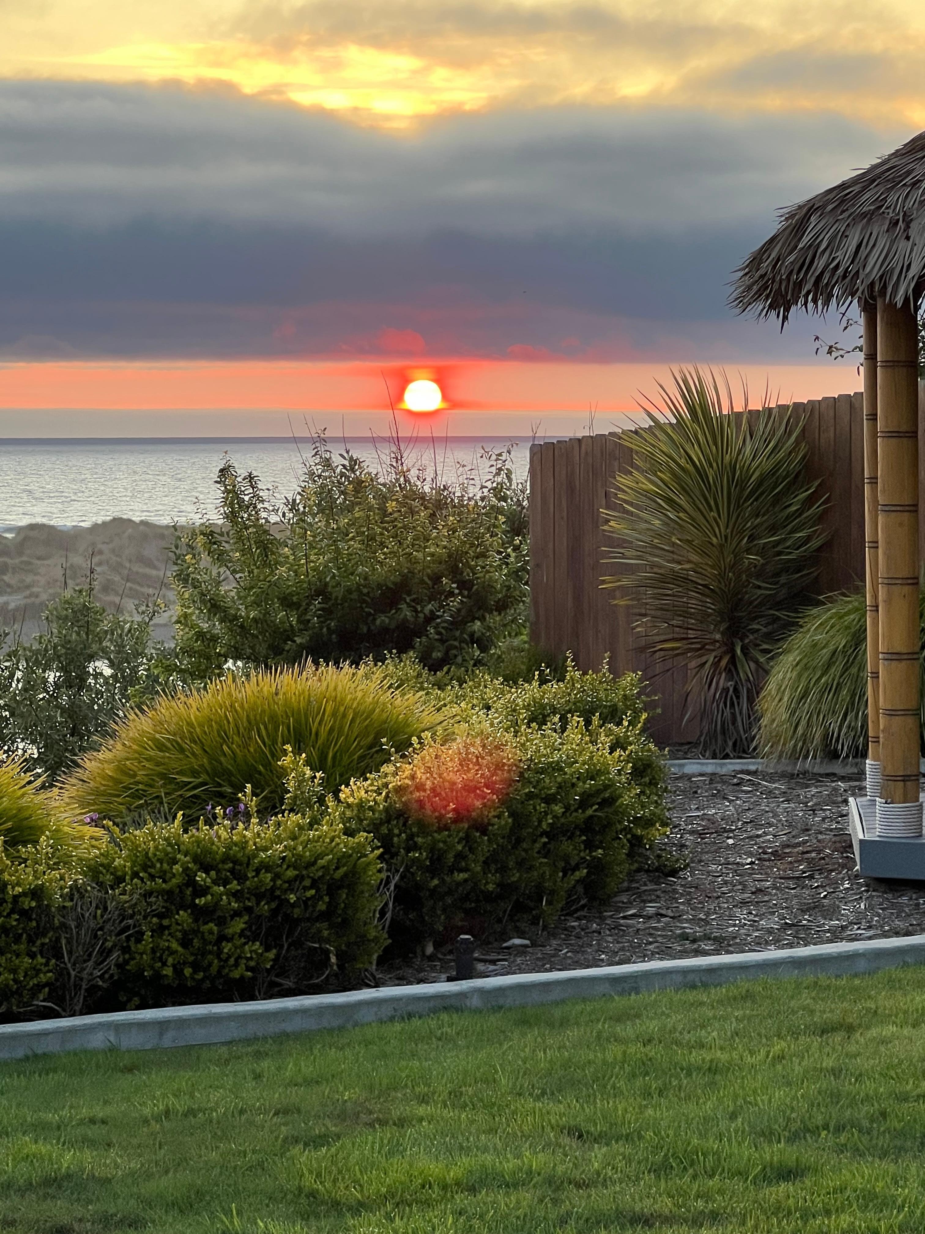 Sitting on the patio looking toward the ocean. 