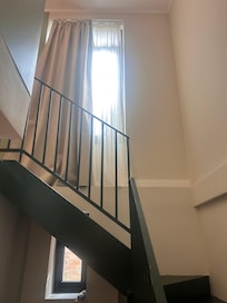 Stairs to living room and kitchen