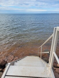 High tide at the steps.