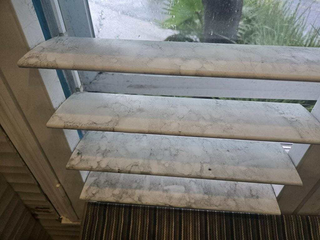 Water spots on dirty blinds 