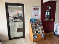 Door remains locked!! Note plunger hook on office door which holds the sign for all guests to use night registration window except during breakfast hours.