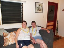 My friend and on on the couch, living room large and comfortable