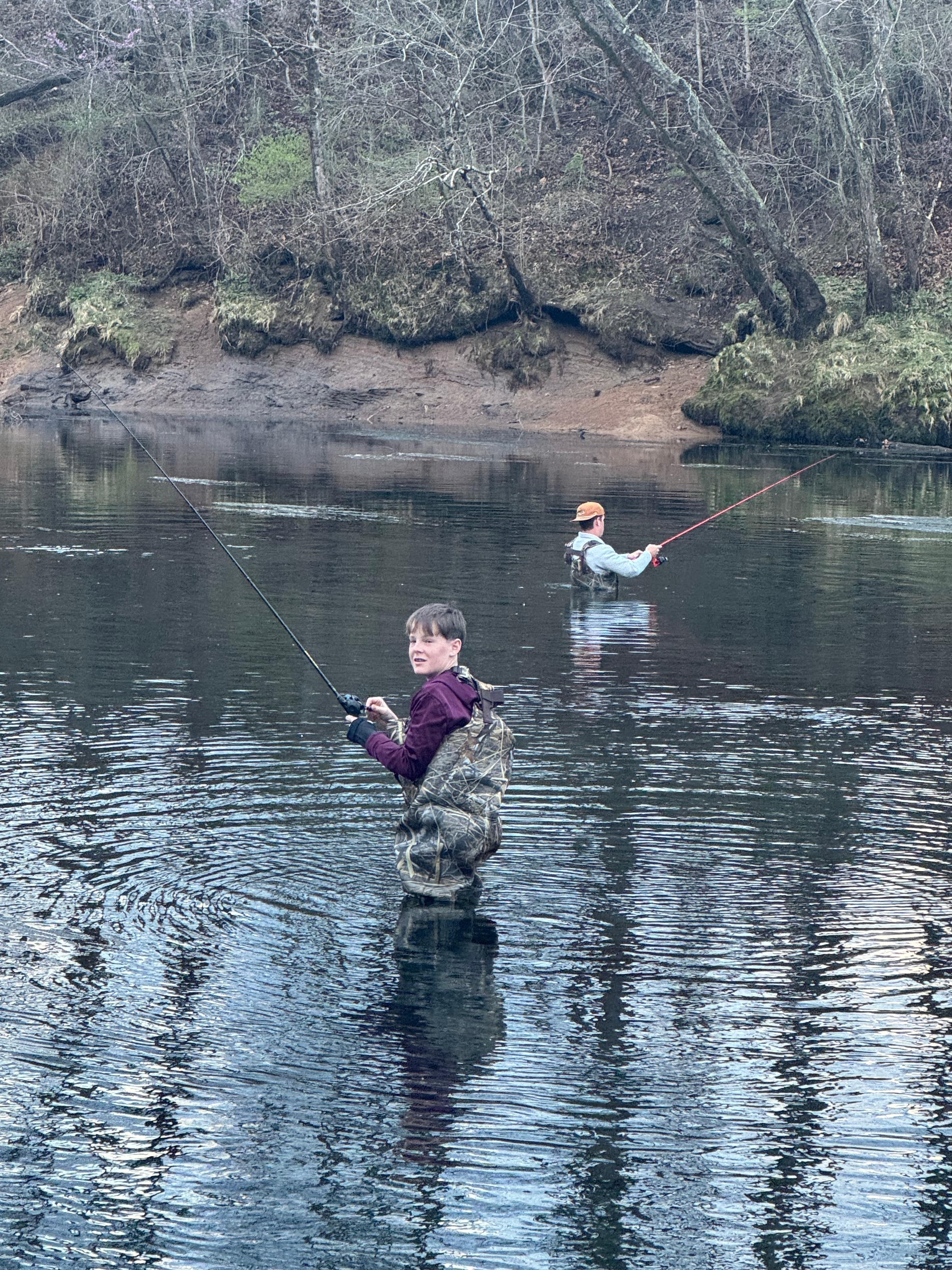 When the water is down, you can wade out and fish! They let the water out sometimes and it brings the water up to a level dock, then goes back down. 