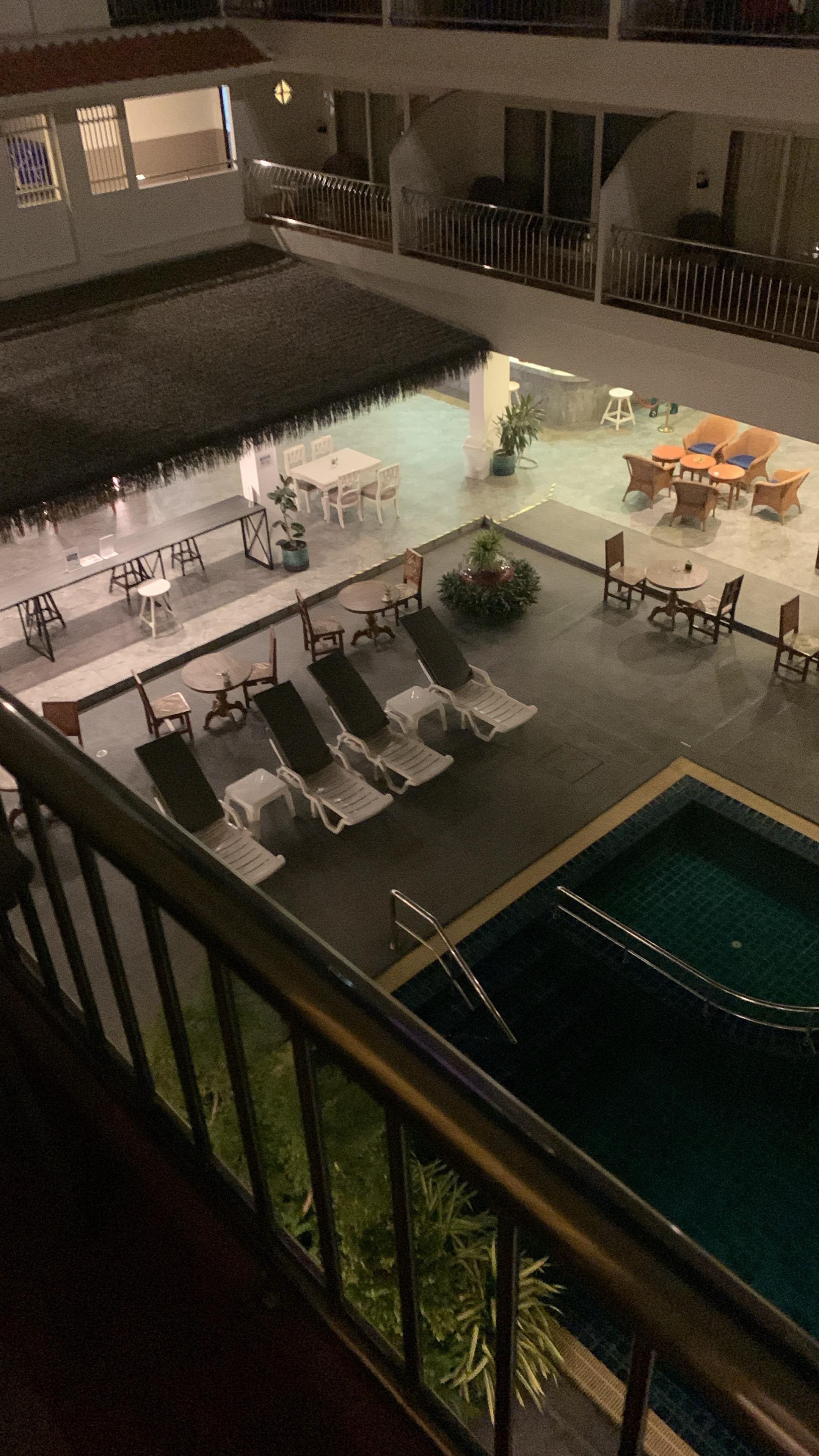 View at night from level 3 balcony 