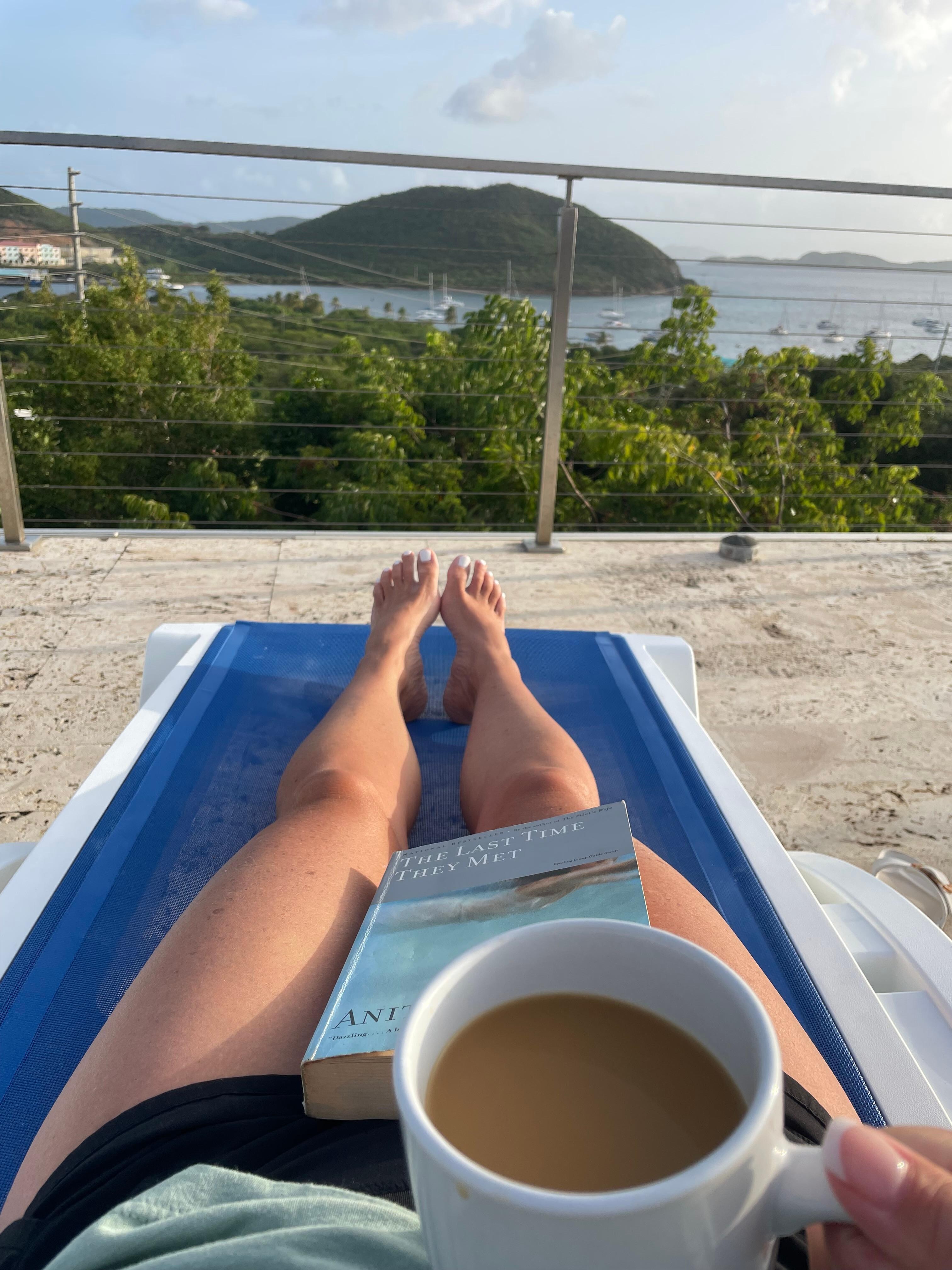Morning coffee and a book on the deck! 