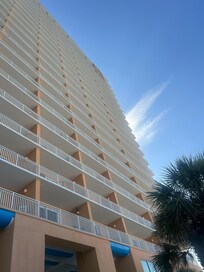 Looking up the East tower