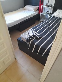 To get into the bedroom we had to negotiate this gap in and out