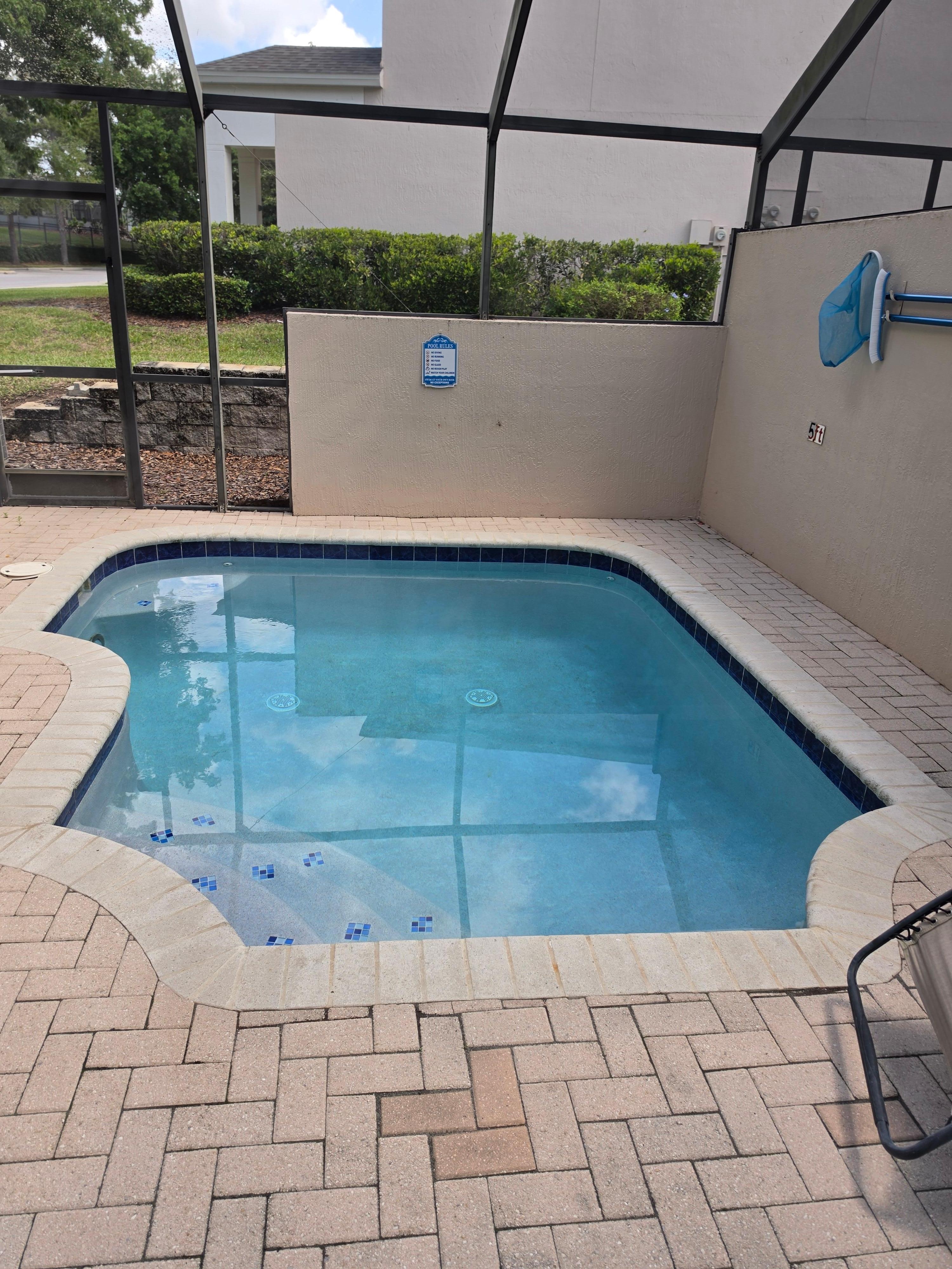 Super clean, private salt water splash pool. Gets deep quickly. The pool is alarmed so children won't be able to accidentally access it without your knowledge.