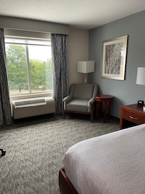 Nice view from the window. Comfy chair to sit, relax, and have coffee.