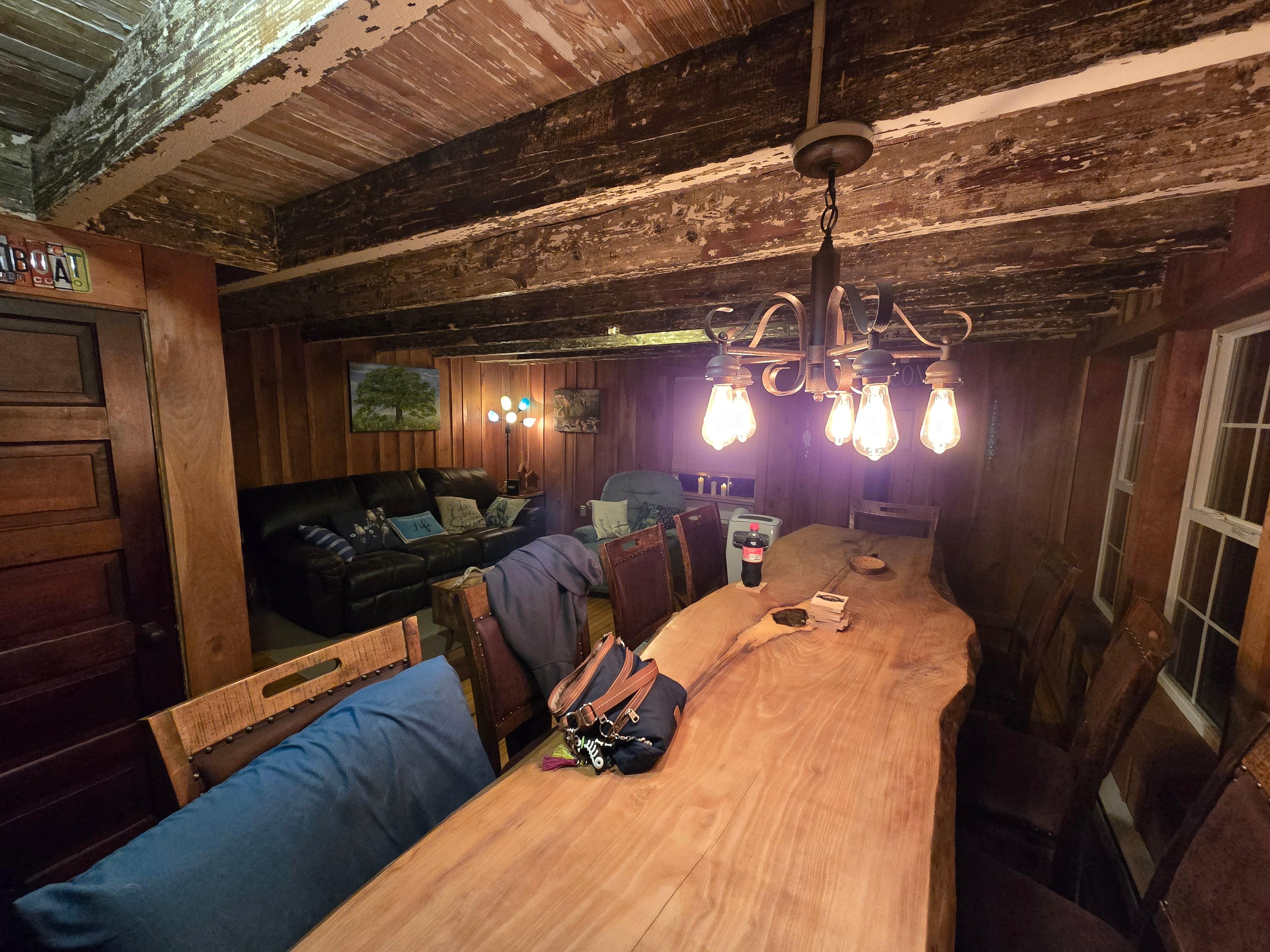 Dining table and living room