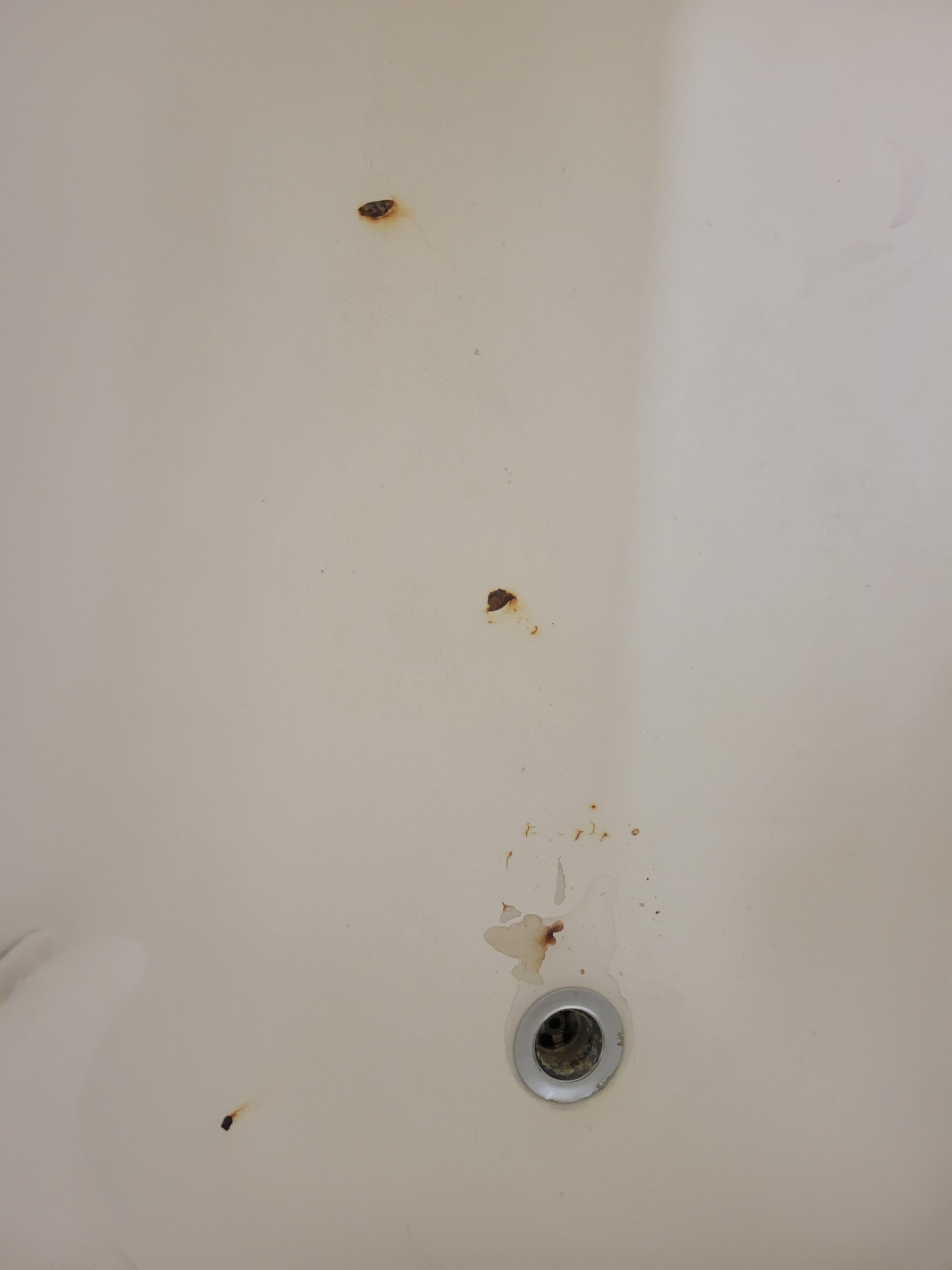 Dried blood in tub.