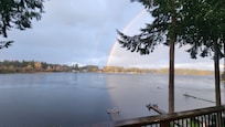 A brilliant rainbow after a short shower. Didn't stop us from relaxing in the hot tub. The patio umbrella over the hot tub was a great addition, making it enjoyable no matter the weather!