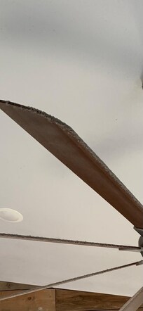 filthy cake-on dirt on the ceiling fan in the living area