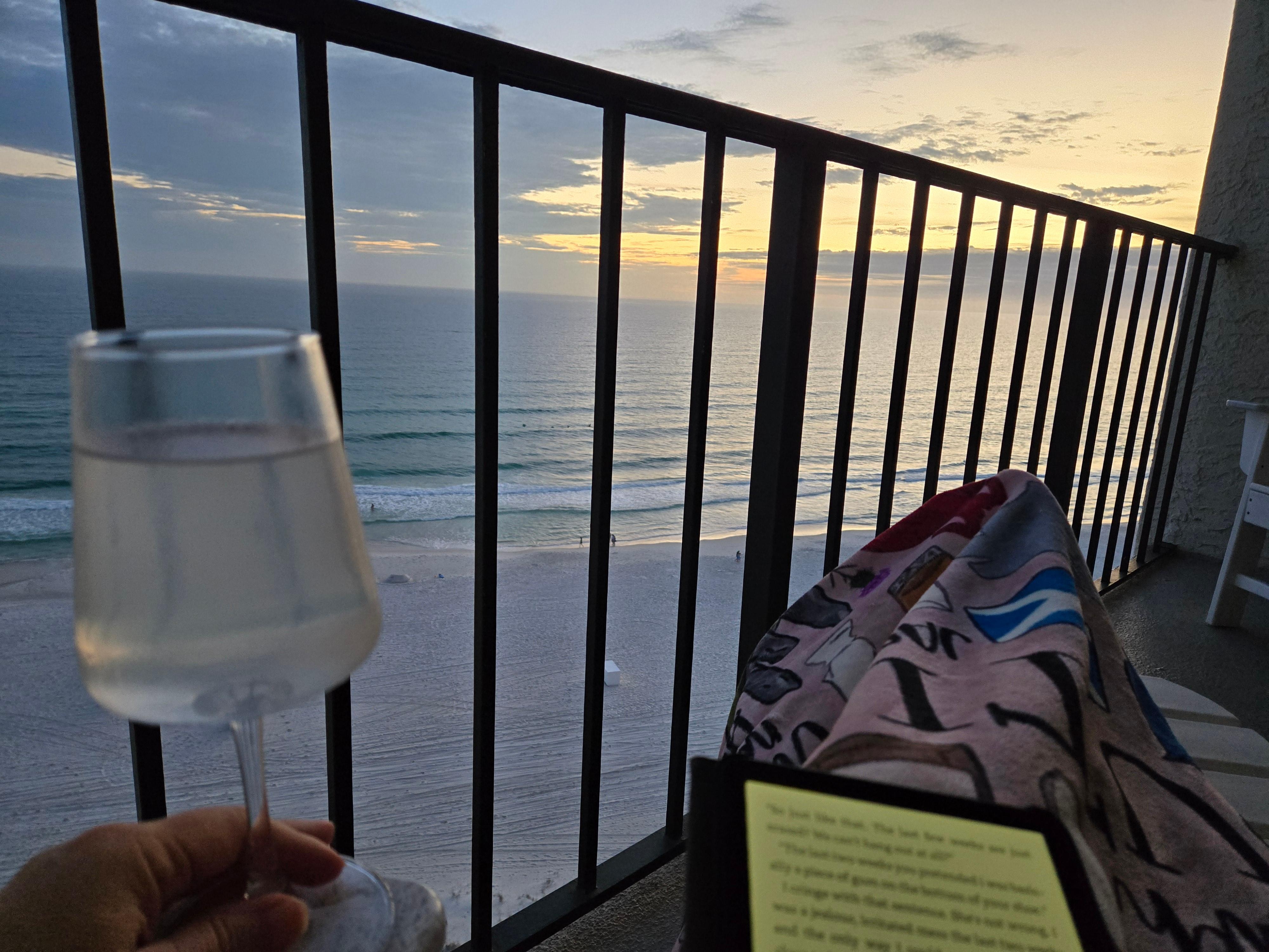 Even cool days are perfect for sunset view with a mocktail and good book