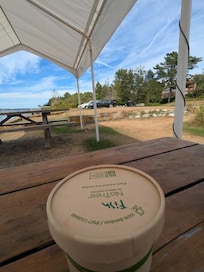 your red VRBO house viewed from Salt Cod Cafe