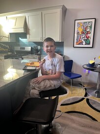 Enjoying some breakfast on the gorgeous kitchen island