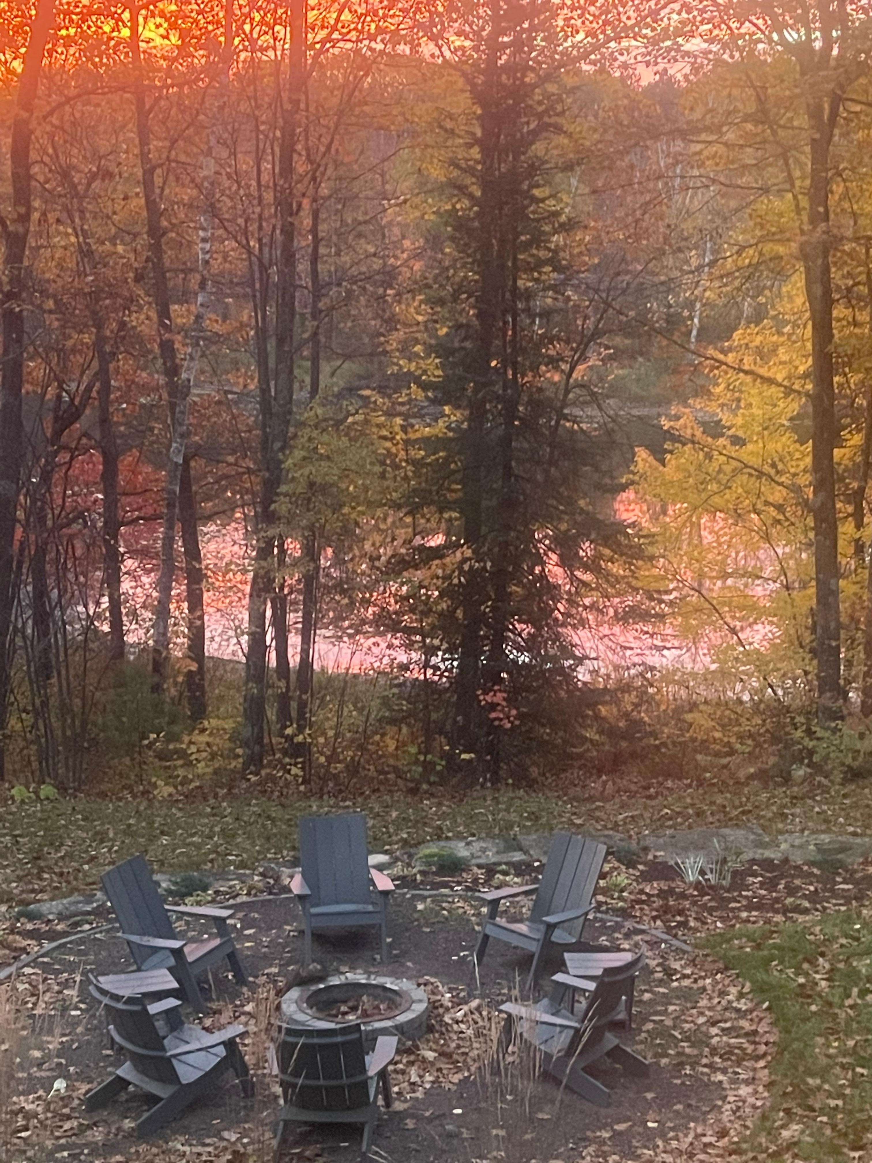 From cabin window at sunrise.