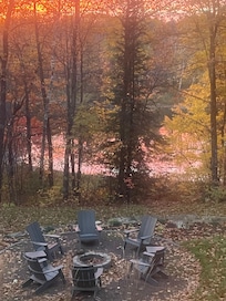 From cabin window at sunrise.