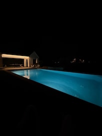 Night view of the outdoor pool
