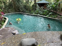 Enjoying large lower level pool!